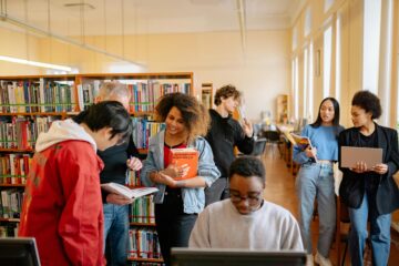 Students studying in a library